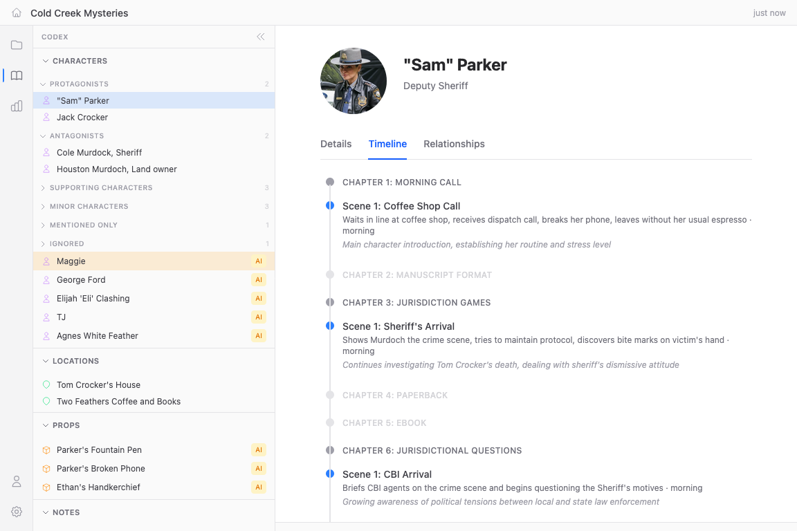 Character timeline view
